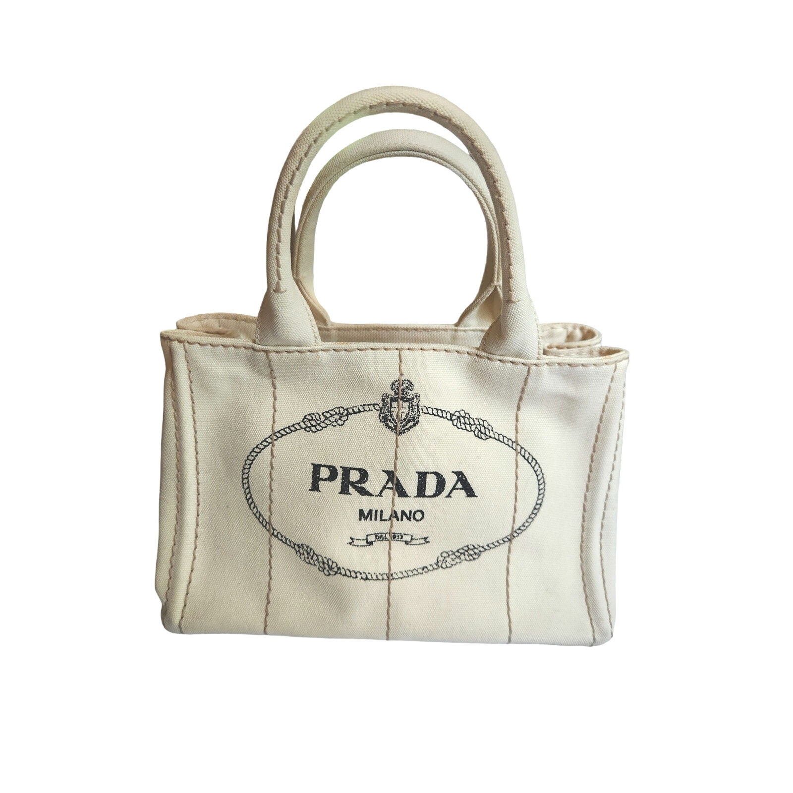Authentic Prada Milano Canapa Canvas Tote Handbag With Dustbag* 2 Coa's